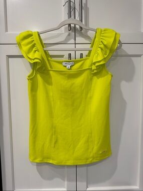 Nine West Neon Yellow Ruffle Shoulder Tank Top